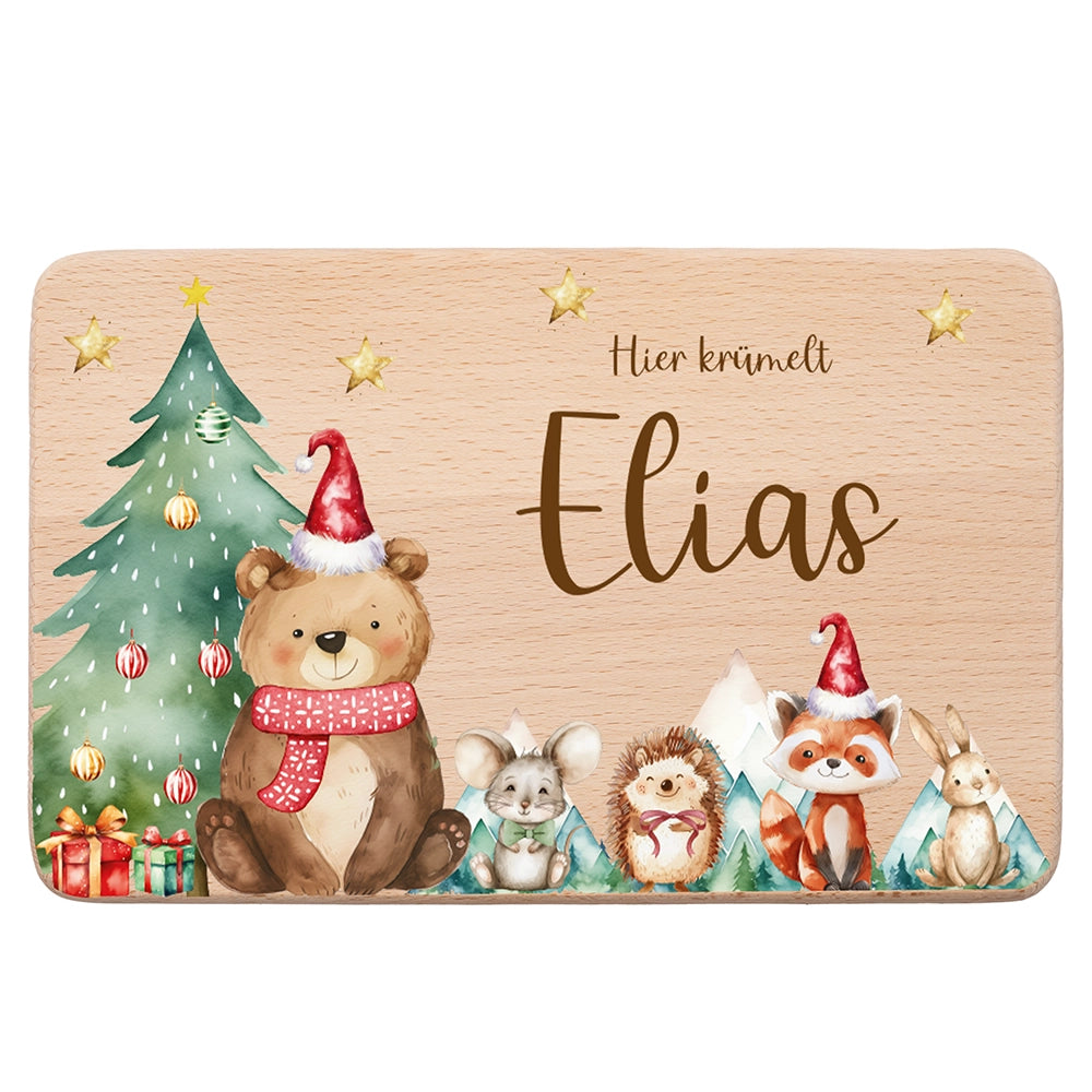 Frühstücksbrettchen Weihnachten Bär und Weihnachtsbaum - Geschenk Weihnachten