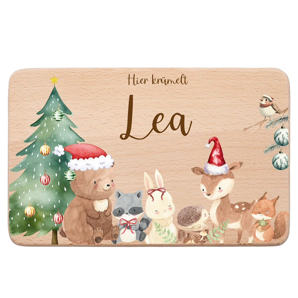 Frühstücksbrettchen Weihnachten mit winterlichen Tierfreunden - Geschenk Weihnachten