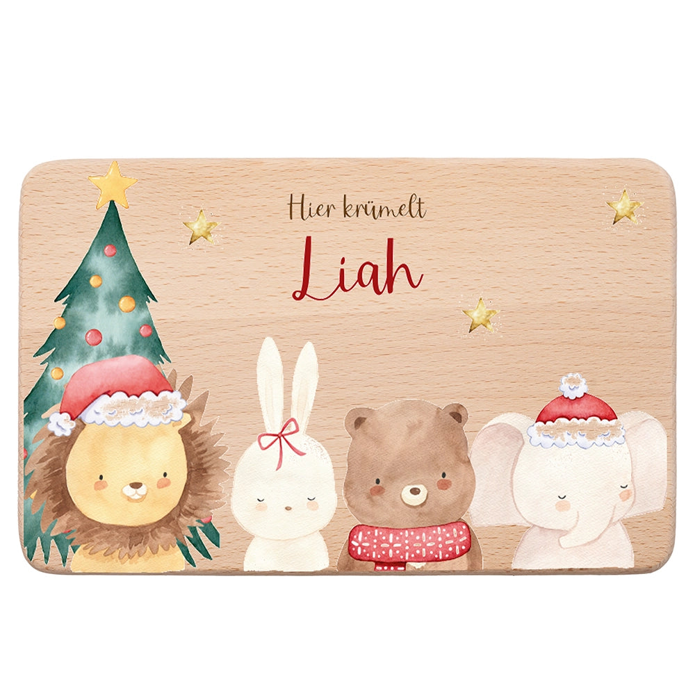 Frühstücksbrettchen Weihnachten mit weihnachtlichem Tiertrio - Geschenk Weihnachten
