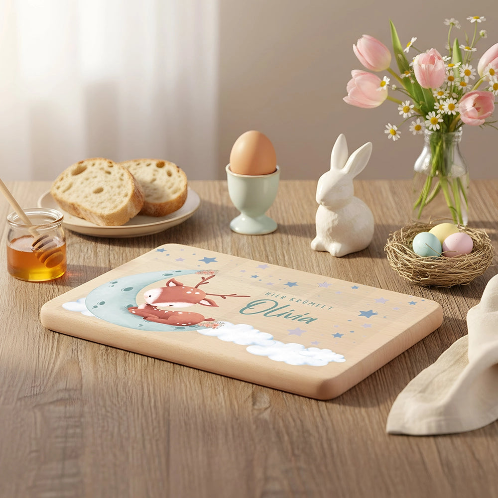 Frühstücksbrettchen Holz personalisiert - Baby Reh