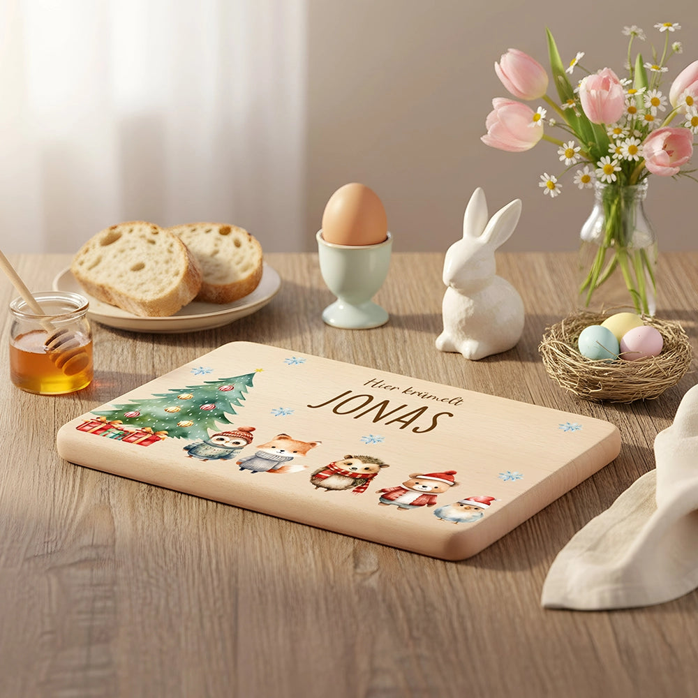 Frühstücksbrettchen Weihnachten mit Tierfreunden - Geschenk Weihnachten
