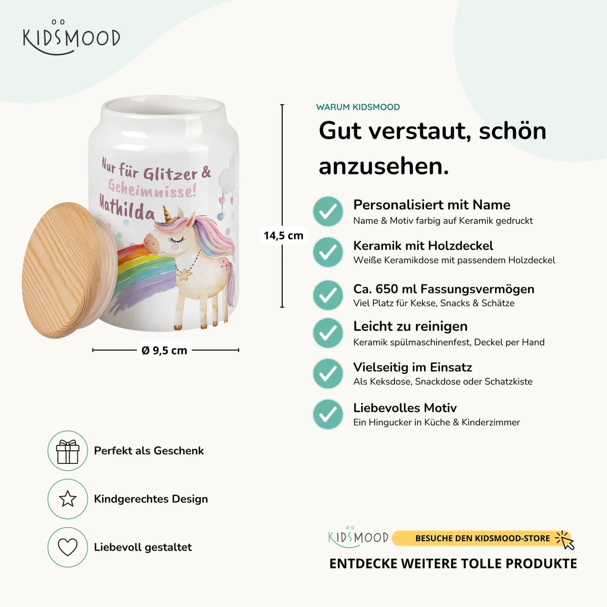 Personalisierbare Keksdose mit Name - Einhorn