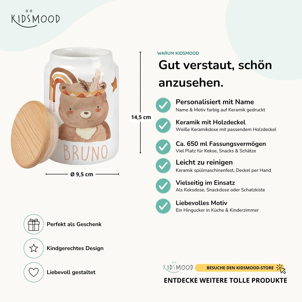 Personalisierbare Keksdose mit Name - Boho Bär