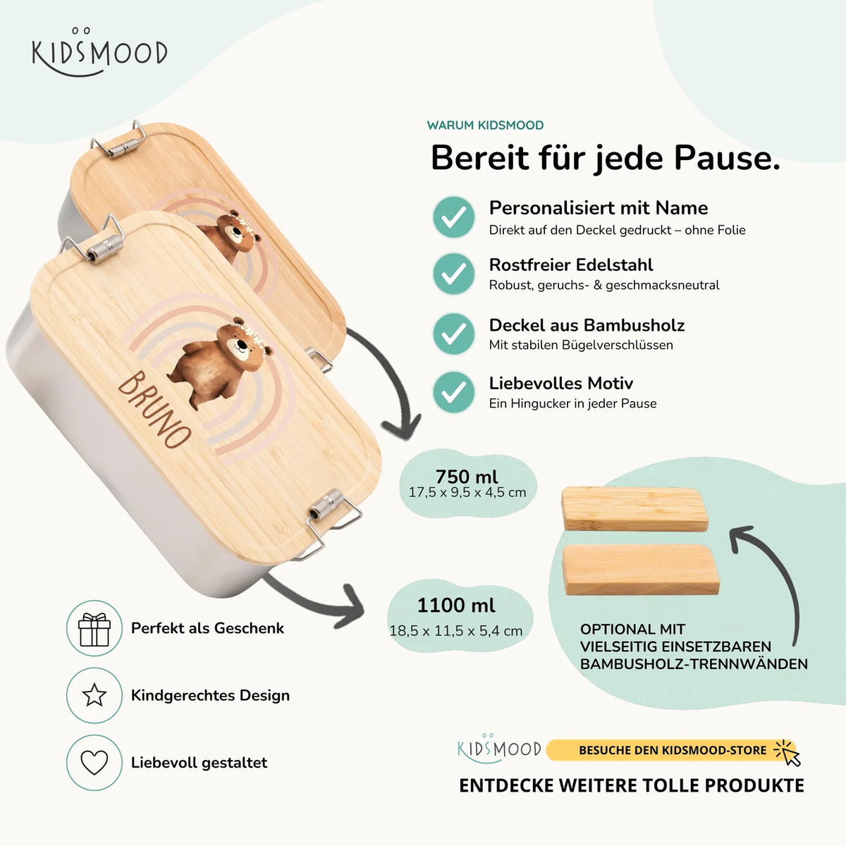 Brotdose personalisiert Bär Regenbogen