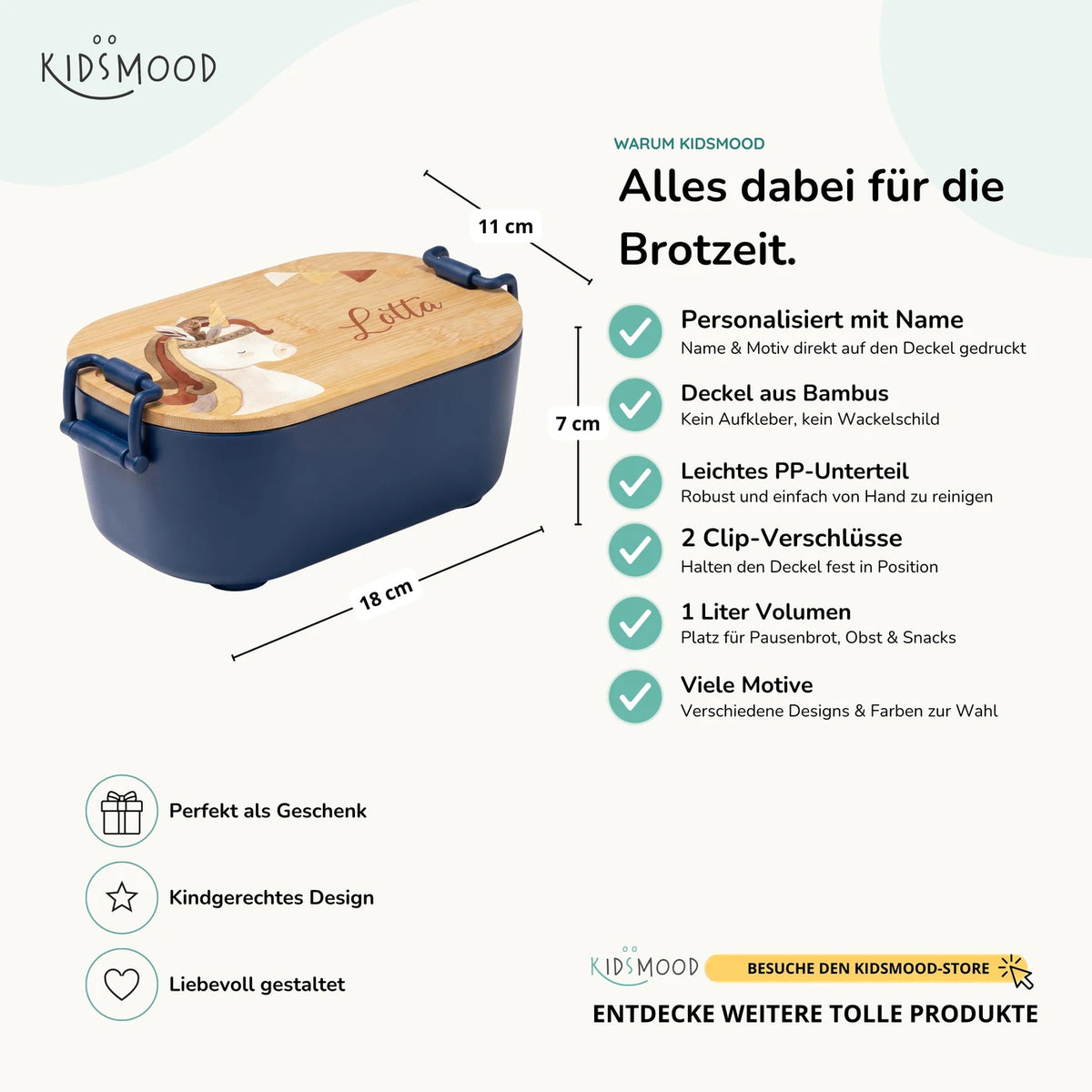 Brotdose Kinder personalisiert, Einhorn Boho