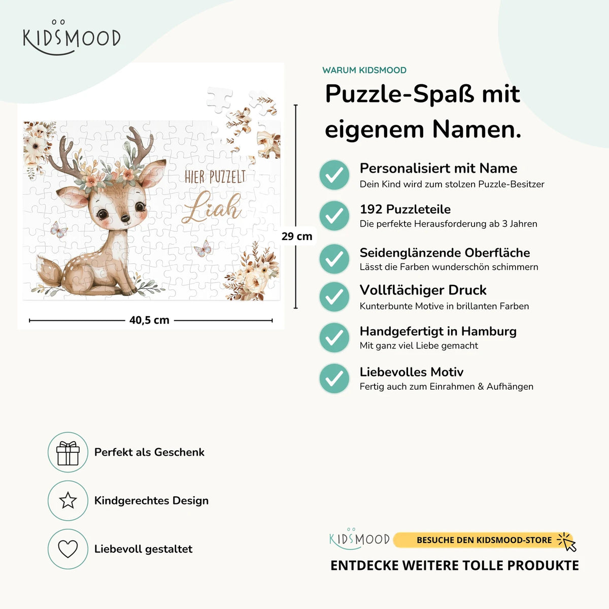 Kinderpuzzle personalisiert mit Namen - Baby Reh