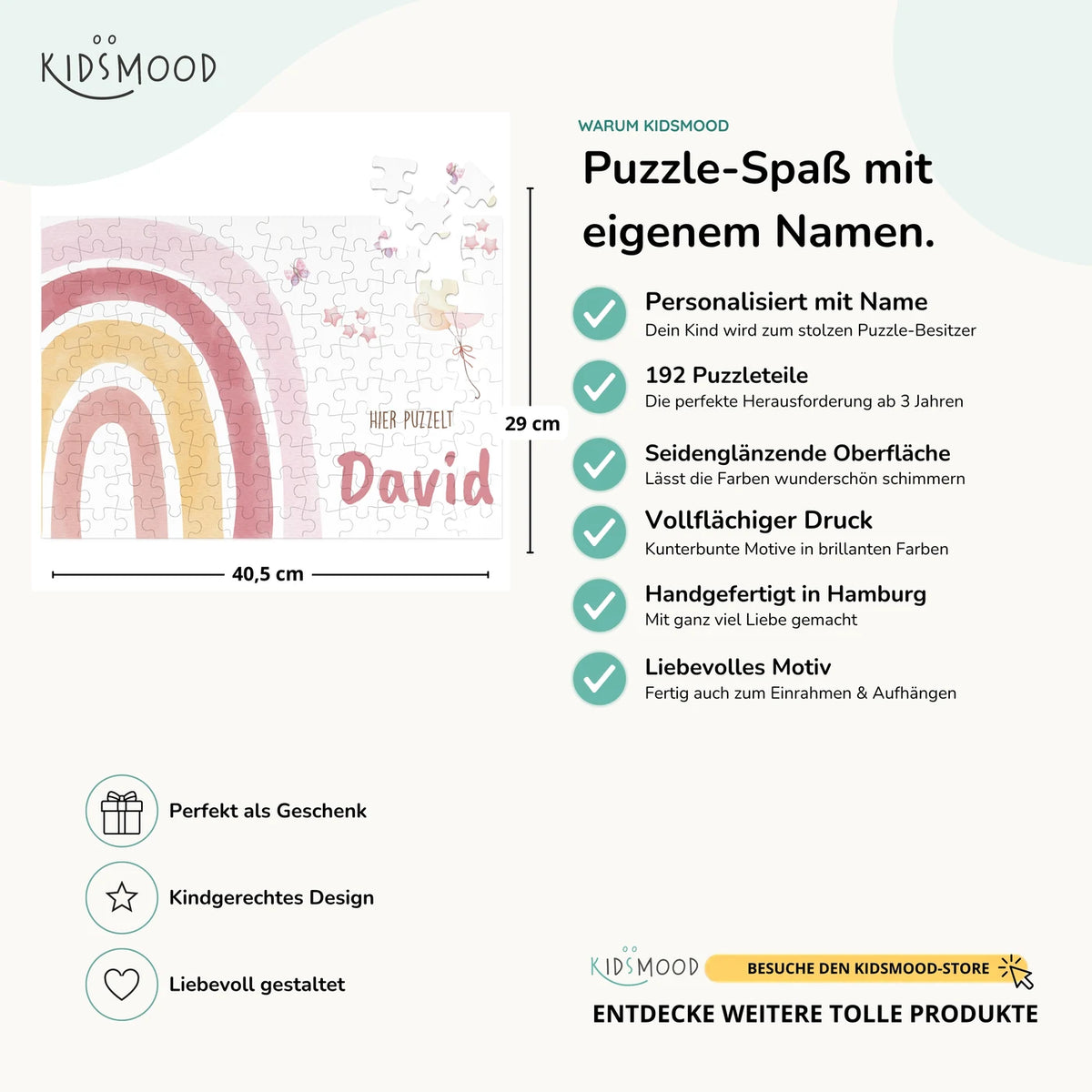 Kinderpuzzle personalisiert mit Namen - Regenbogen