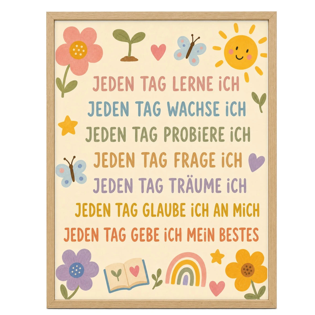 Affirmationsposter âBlumenwiese Jeden Tagâ fĂŒrs Kinderzimmer â Kinderposter mit positiven Botschaften, 30 Ă 40 cm