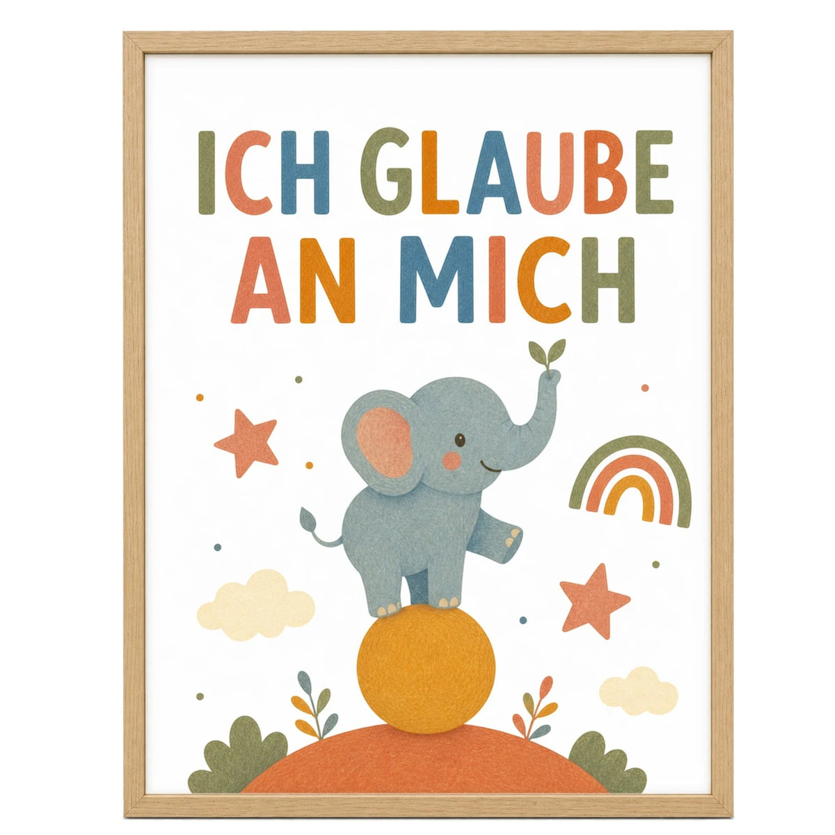 Affirmationsposter „Elefant Ich glaube an mich“ fürs Kinderzimmer – Kinderposter mit positiven Botschaften, 30 × 40 cm