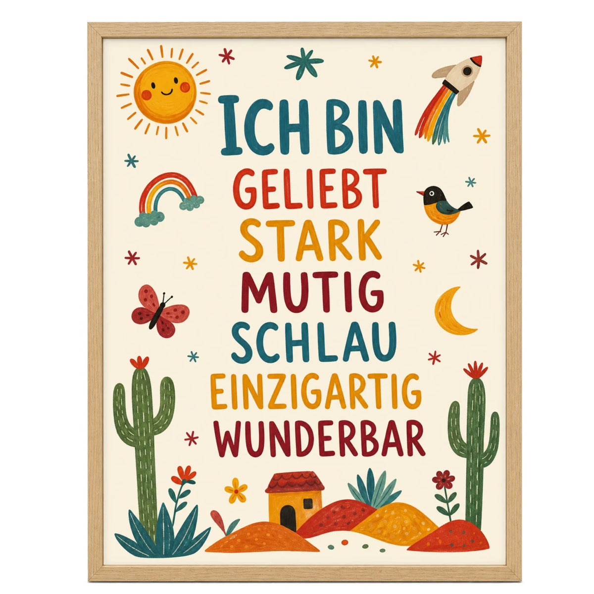 Affirmationsposter „Wüste Ich bin geliebt“ fürs Kinderzimmer – Kinderposter mit positiven Botschaften, 30 × 40 cm