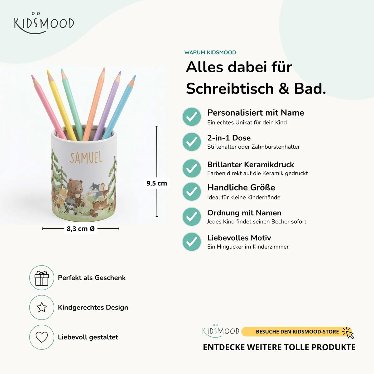 Personalisierter Stiftehalter Waldfreunde II – Keramik mit Wunschname