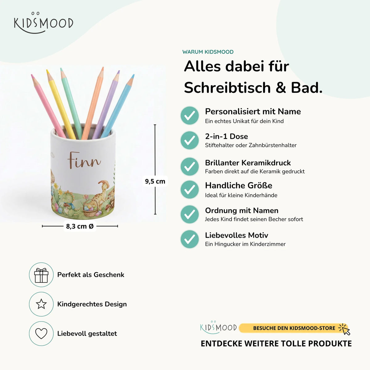 Personalisierter Stiftehalter Dinos Ostern â Keramik mit Wunschname