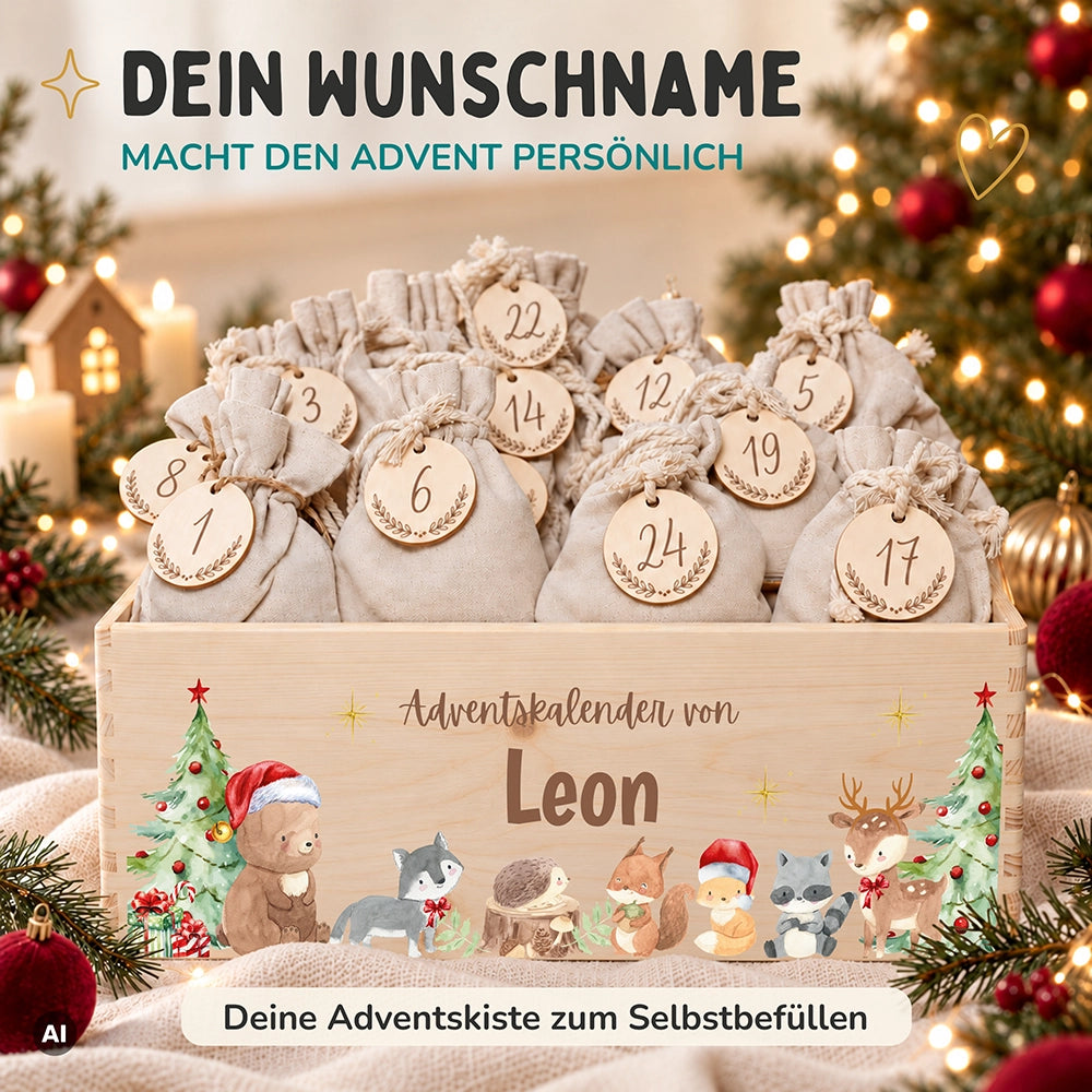 Personalisierter Adventskalender zum Befüllen - Niedliche Waldtiere