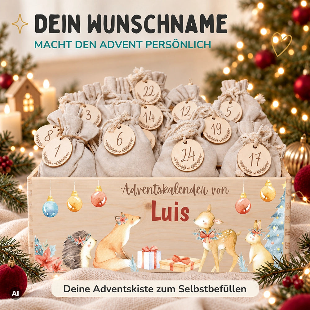 Personalisierter Adventskalender zum Befüllen - Fuchs und Reh