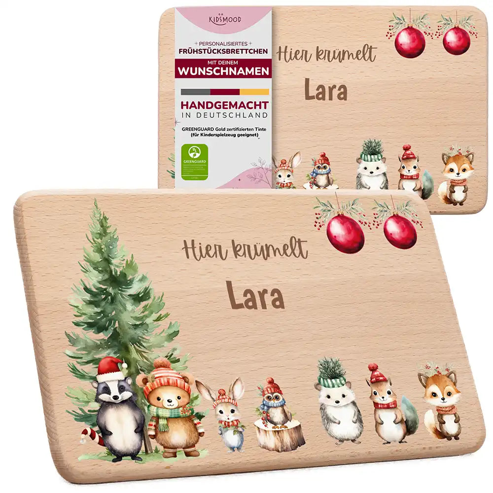 Frühstücksbrettchen Weihnachten - Tierfamilie