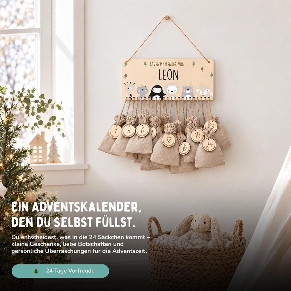 Personalisierbarer Adventskalender farbig - Winterfamilie