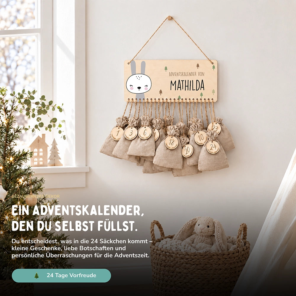 Personalisierbarer Adventskalender farbig - Winterhase