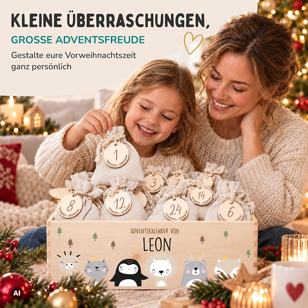 Personalisierter Adventskalender zum Befüllen - Winter Tierfamilie