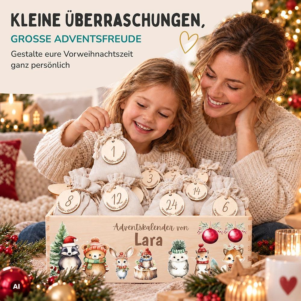 Personalisierter Adventskalender zum Befüllen - Weihnachten Tiere