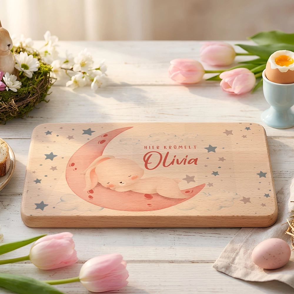 Frühstücksbrettchen Holz personalisiert - Baby Hase