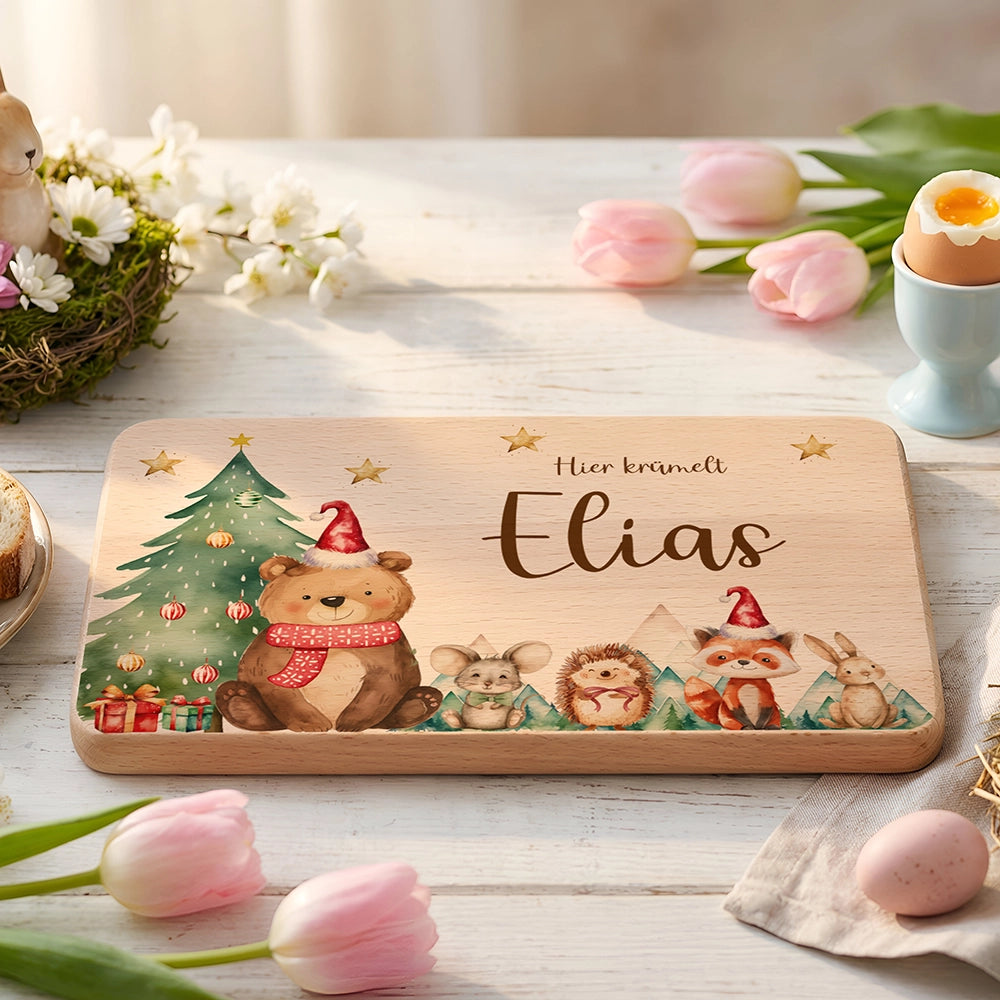Frühstücksbrettchen Weihnachten Bär und Weihnachtsbaum - Geschenk Weihnachten