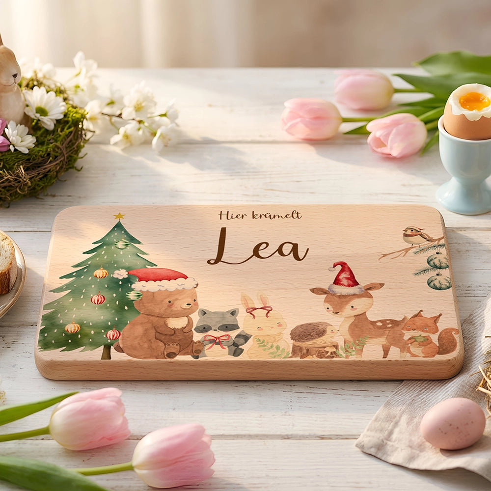 Frühstücksbrettchen Weihnachten mit winterlichen Tierfreunden - Geschenk Weihnachten