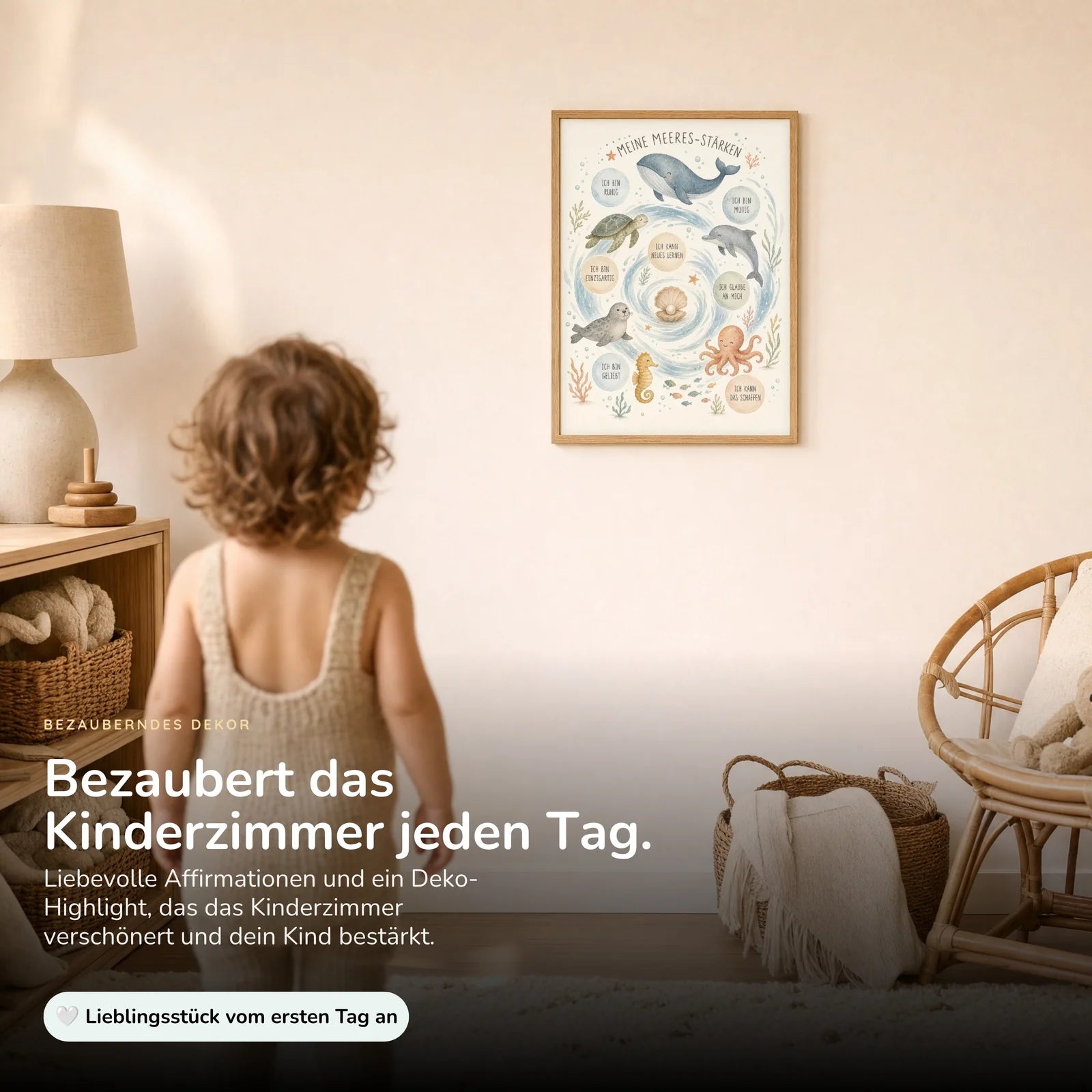 Affirmationsposter Kinderzimmer Meeres-StÀrken, im Kinderzimmer an der Wand