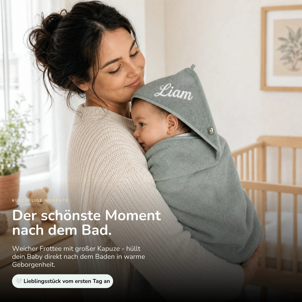 Kapuzenhandtuch Baby personalisiert – Mintgrün