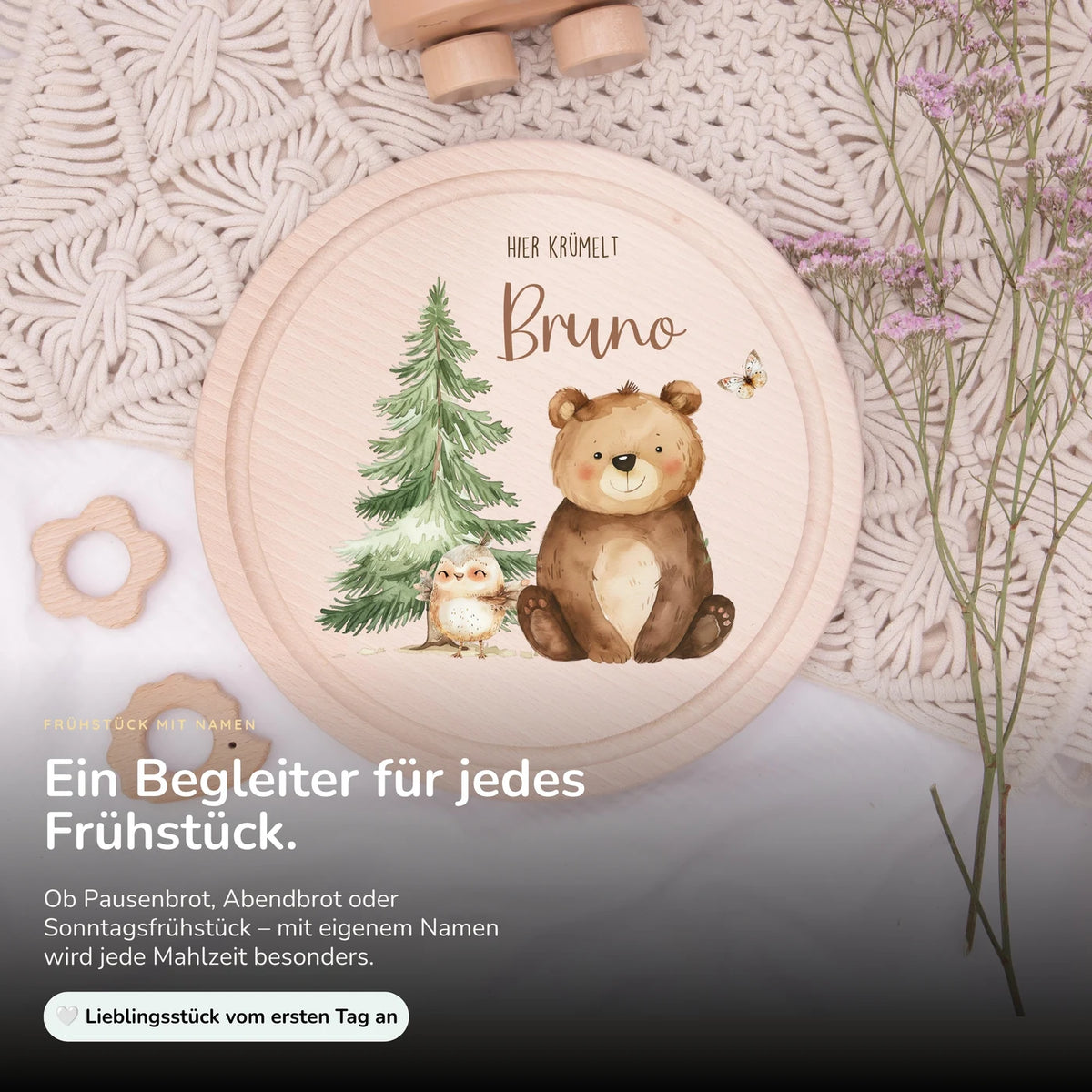Rundes personalisiertes Frühstücksbrettchen Papa Bär mit Namen für Kinder