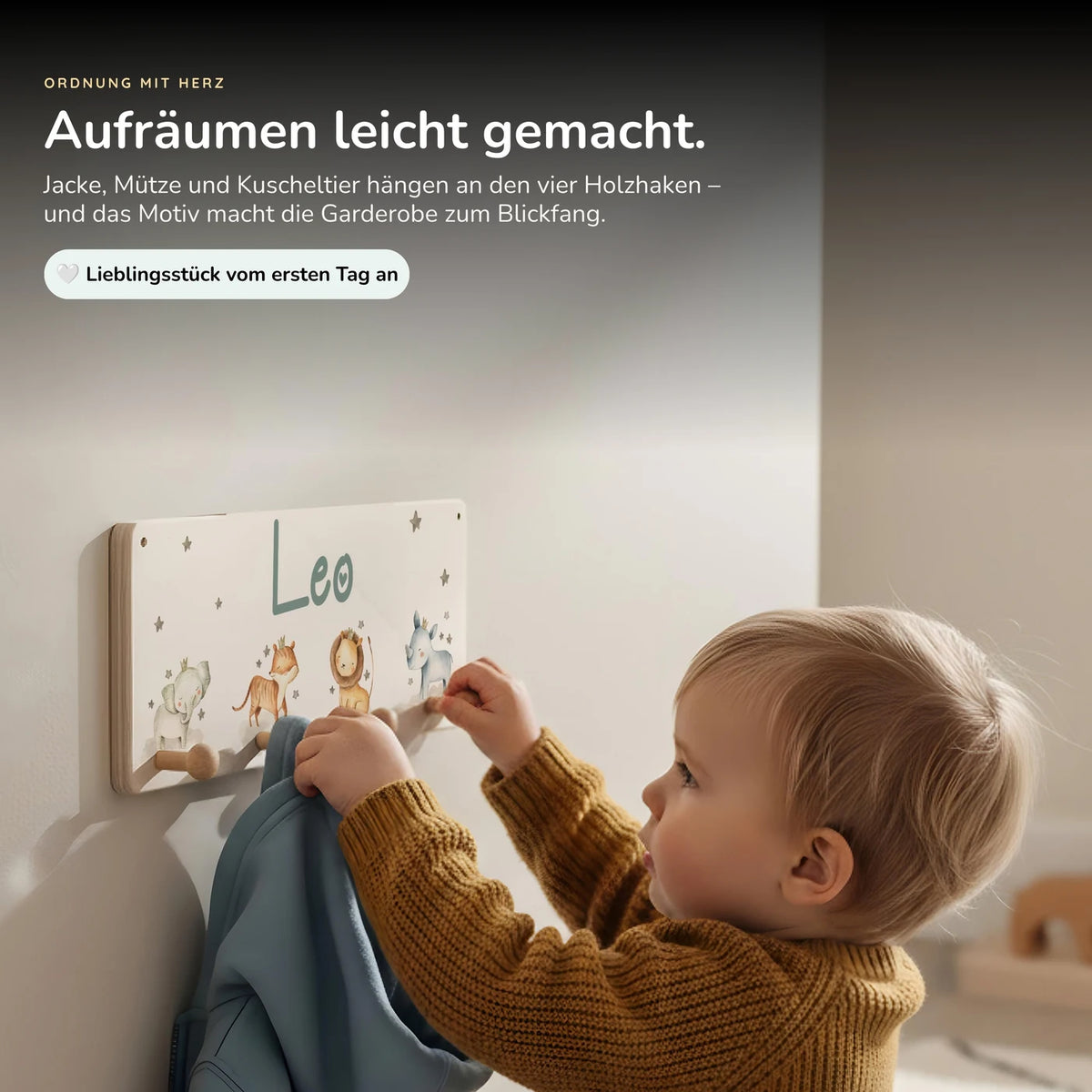 Kindergarderobe Holz personalisiert - Safari