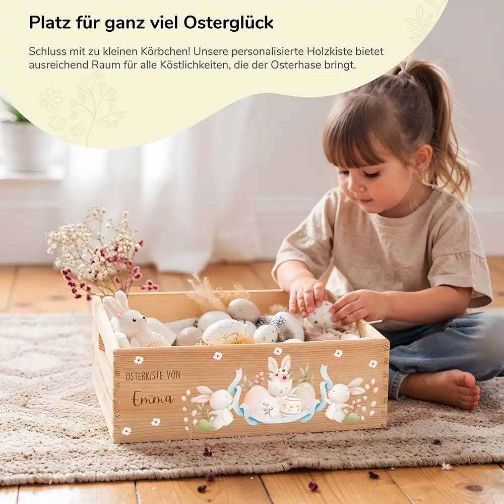 Osterkiste Holz personalisiert - Häschentanz