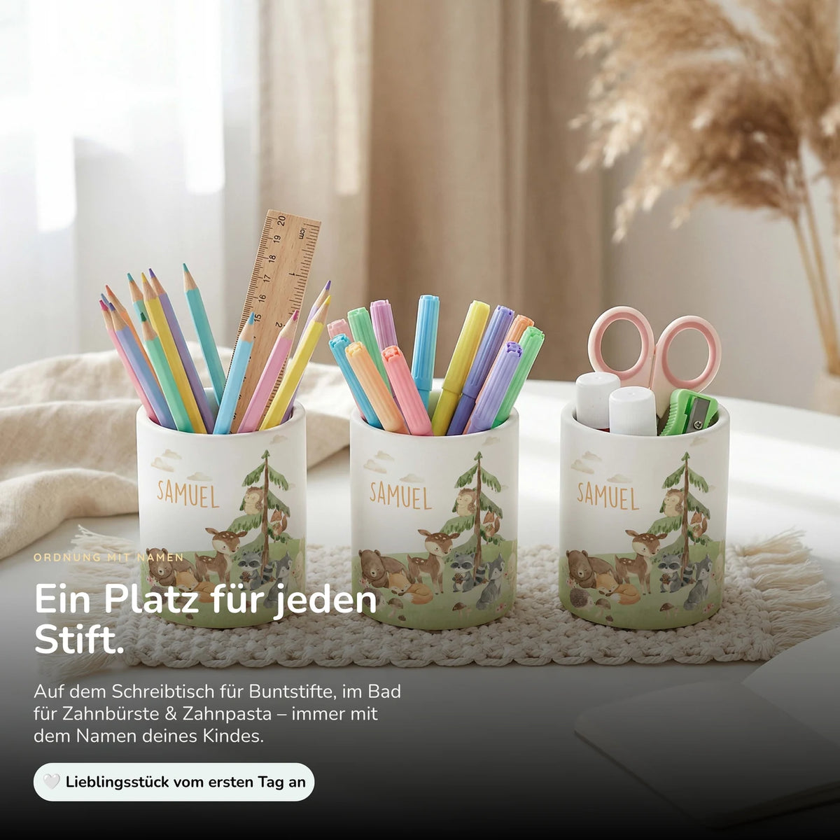 Personalisierter Stiftehalter Waldszene V â Keramik mit Wunschname