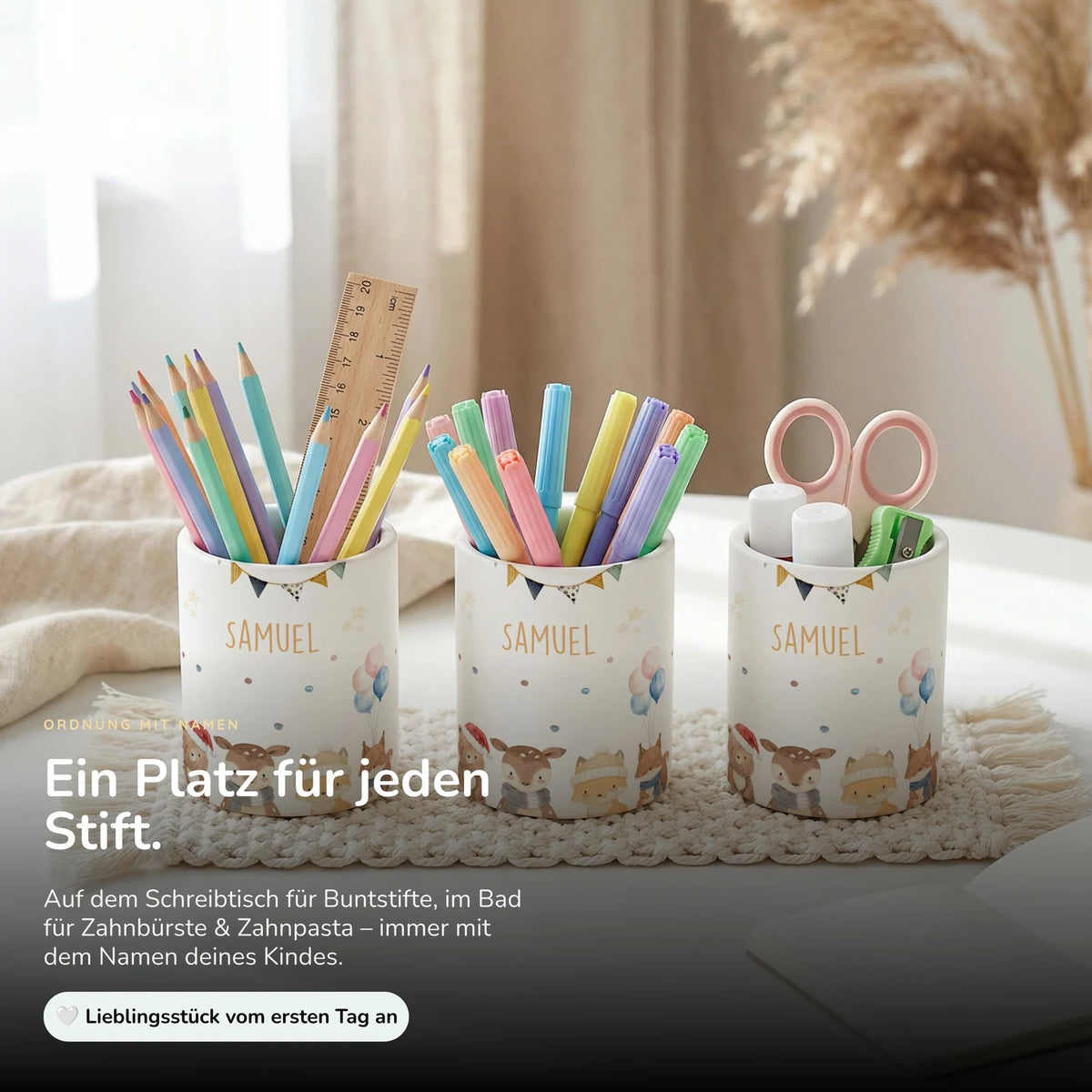 Personalisierter Stiftehalter Waldtiere Geburtstag – Keramik mit Wunschname