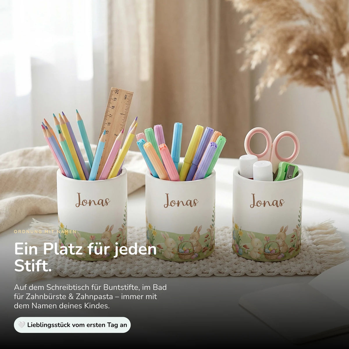 Personalisierter Stiftehalter Ostern Hasen â Keramik mit Wunschname