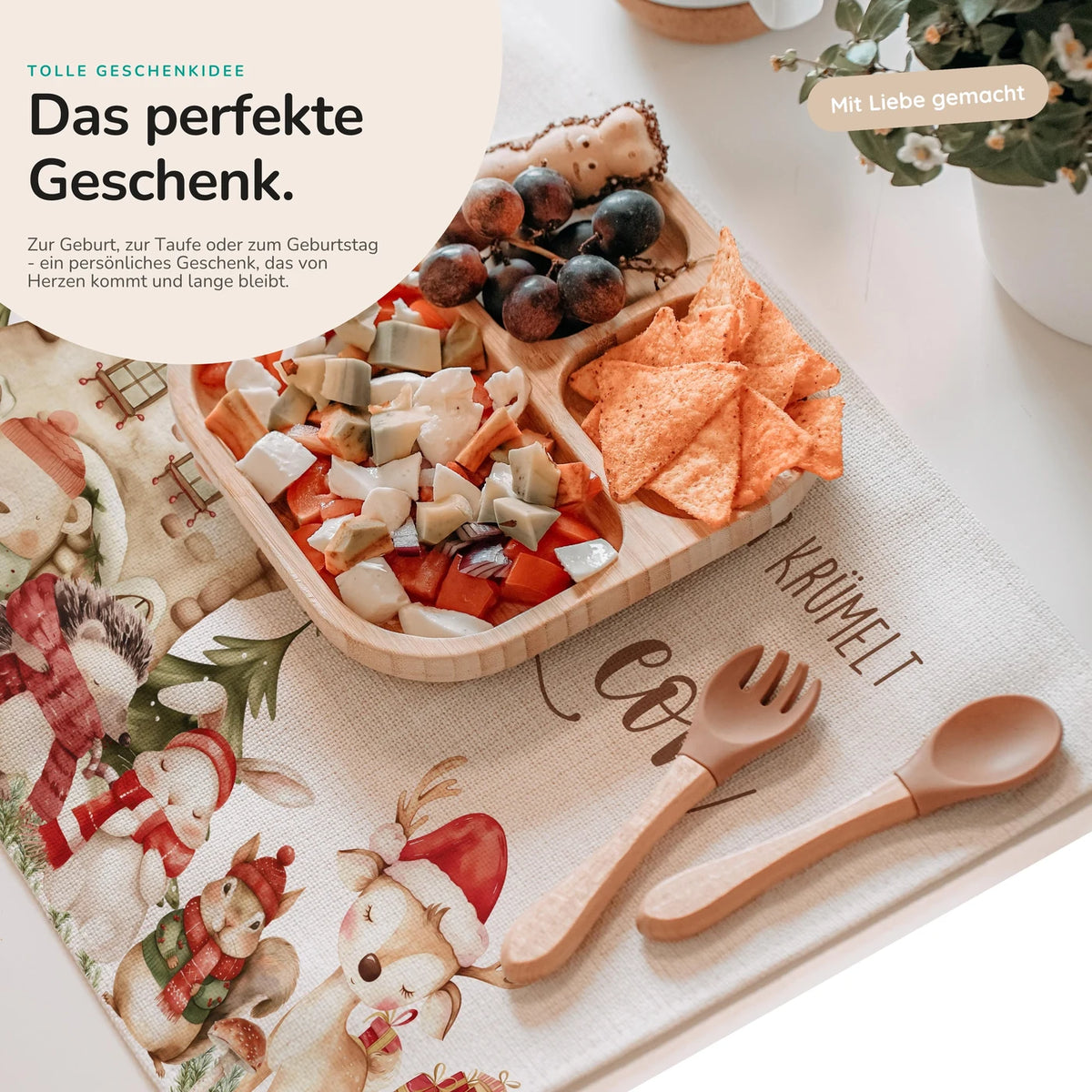 Tischset Kinder personalisiert mit Weihnachtsmotiv - Zauberhafte Tiere