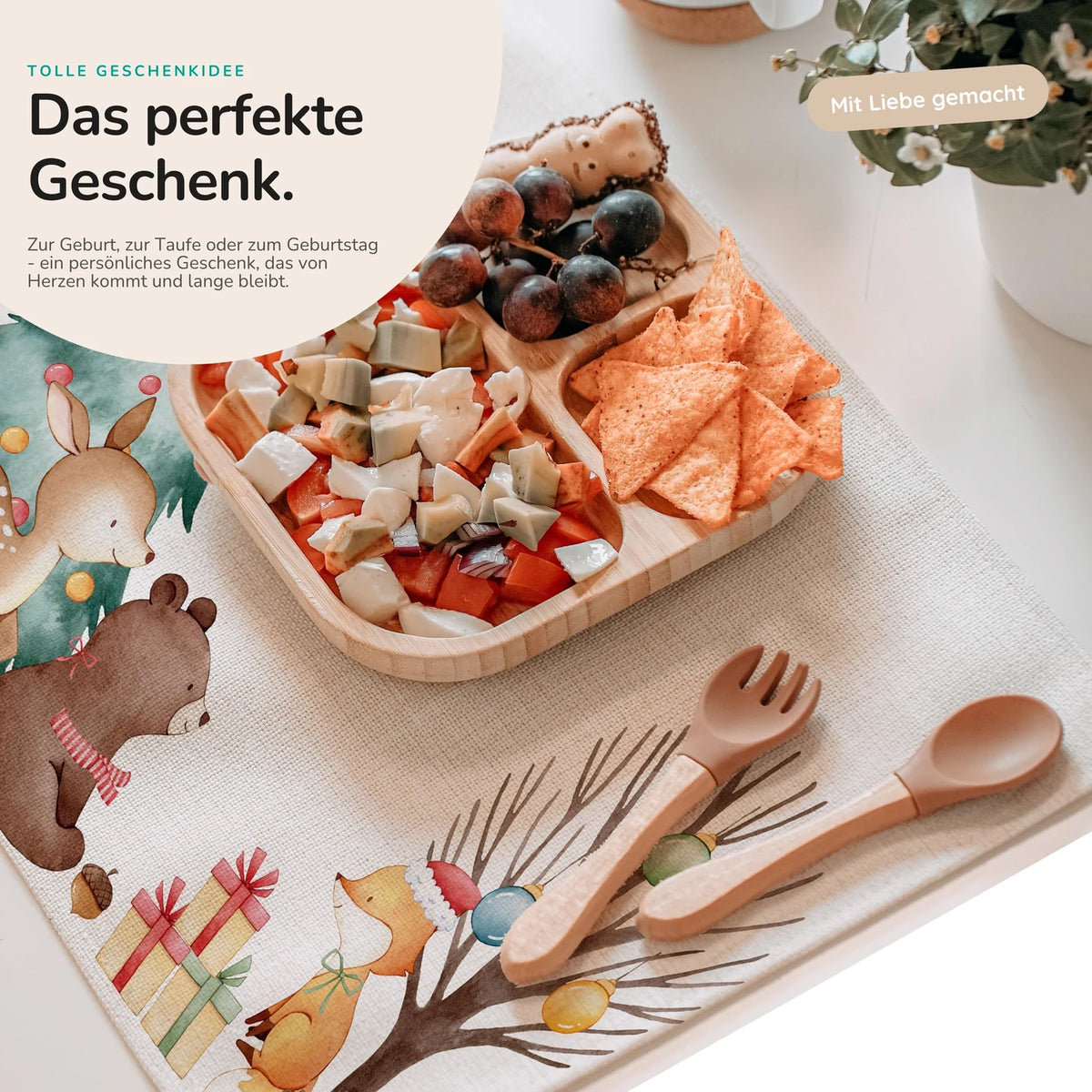 Tischset Kinder personalisiert Weihnachtsmotiv - BĂ€r Weihnachtsbaum