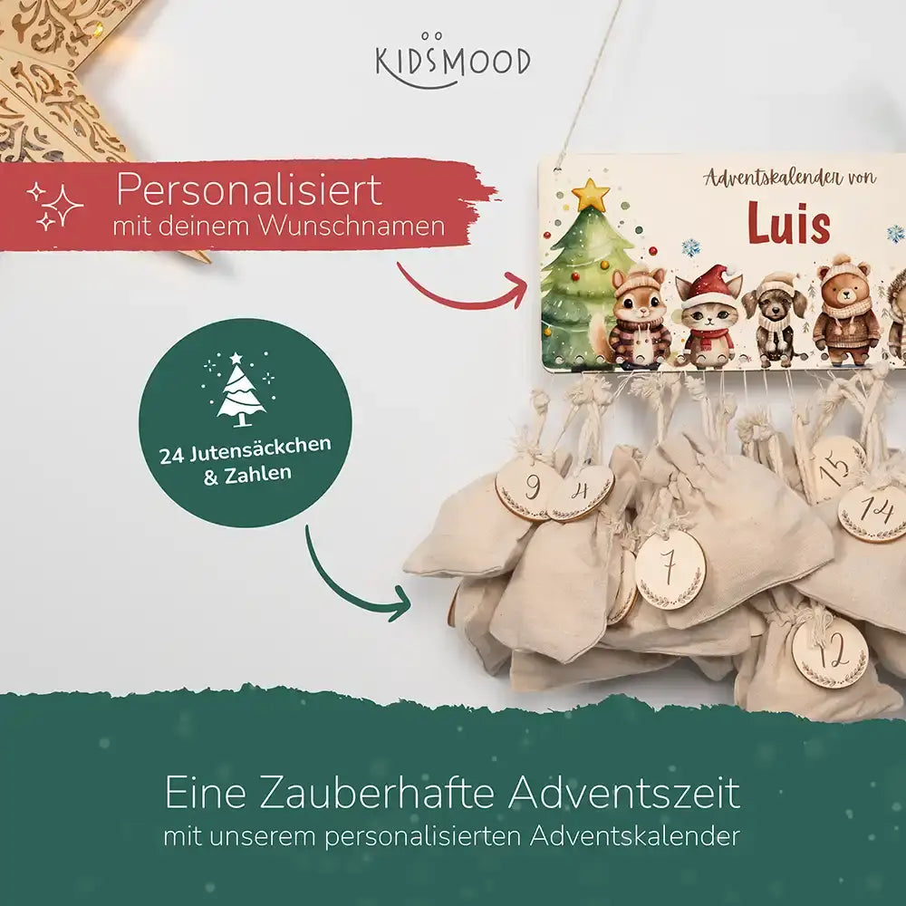 Personalisierter Adventskalender niedliche Waldtiere