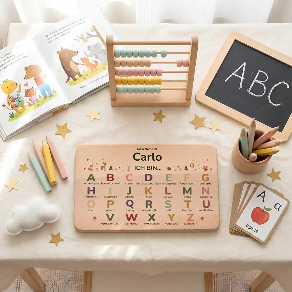 ABC Brettchen Kinder personalisiert Unterwasser Welt – ABC-Lernen am Schreibtisch