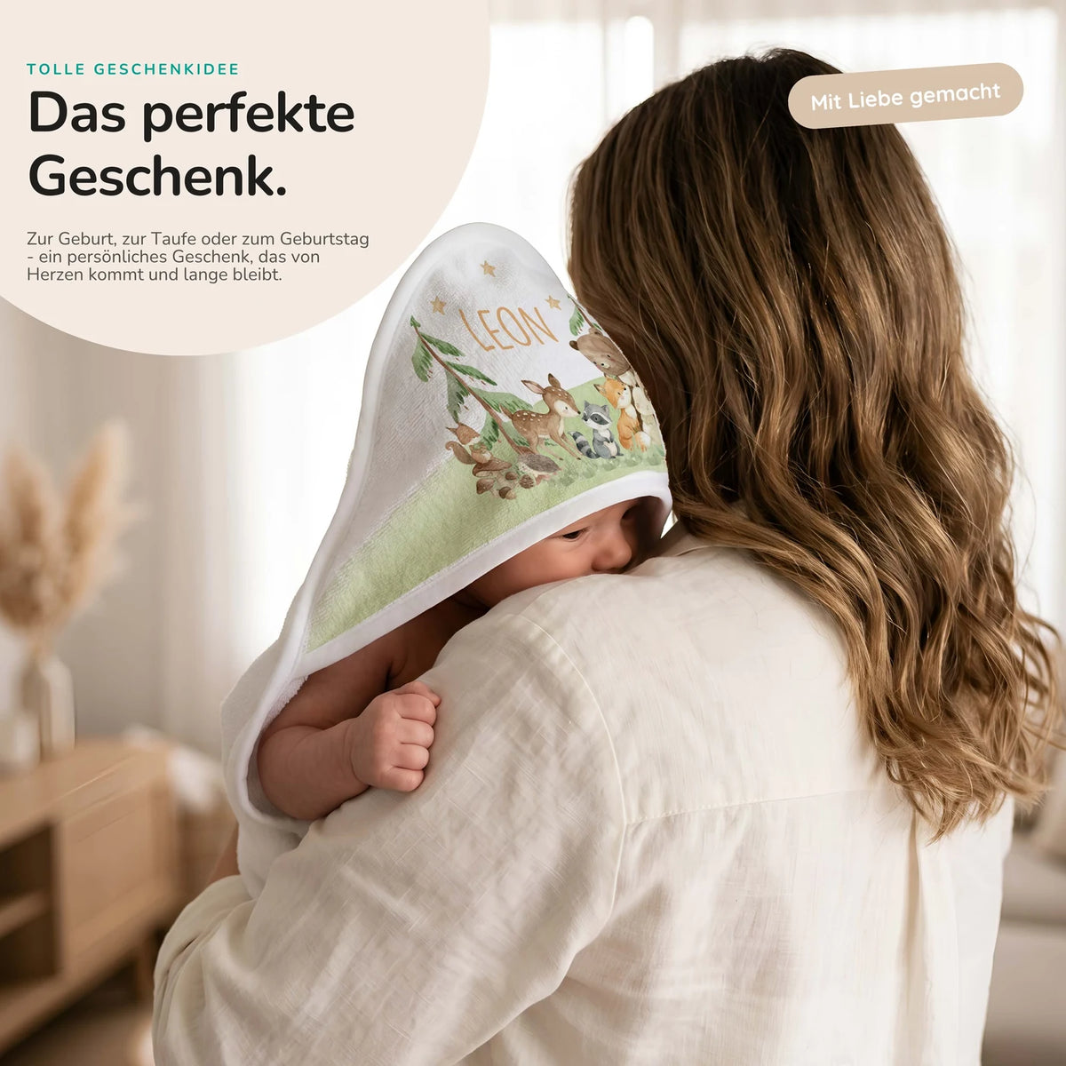 Personalisiertes Kapuzenhandtuch Baby – Waldfest