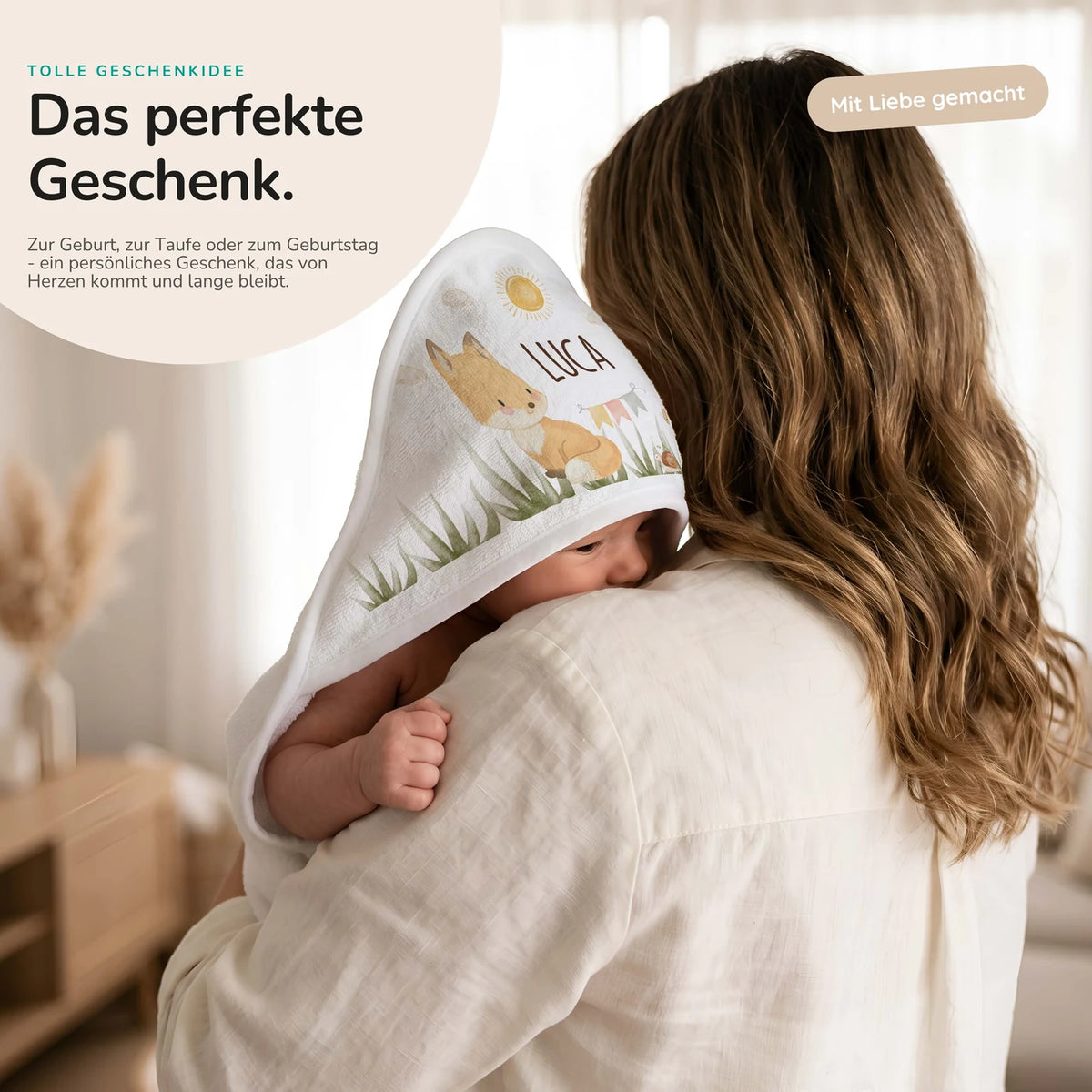 Personalisiertes Kapuzenhandtuch Baby – Fuchs Wiese