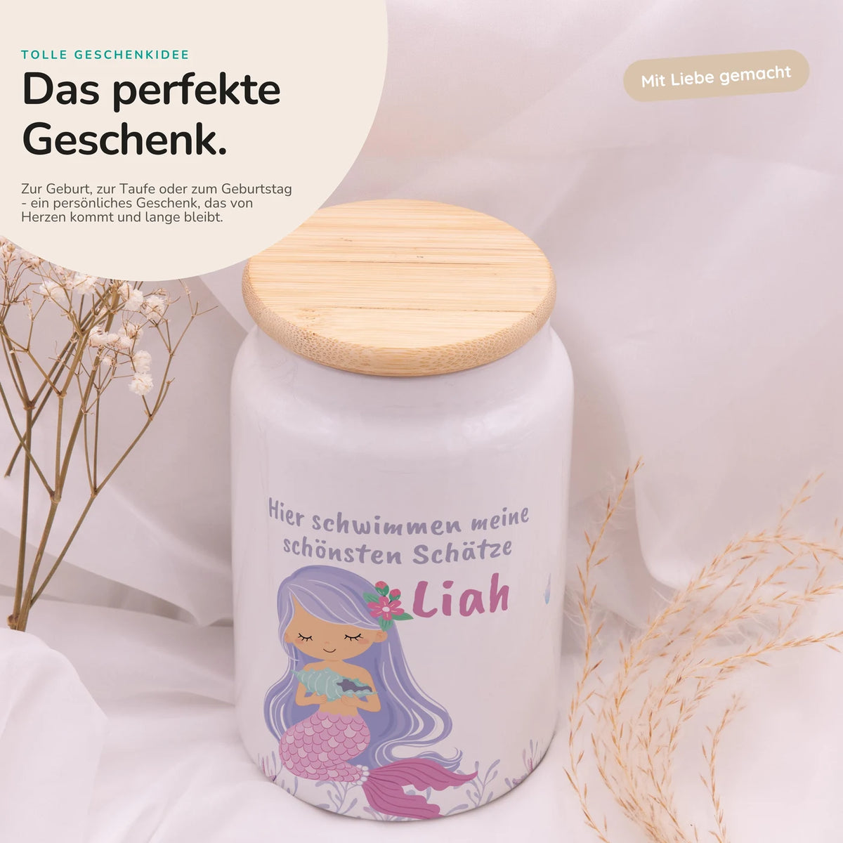 Personalisierbare Keksdose mit Name - Meerjungfrau