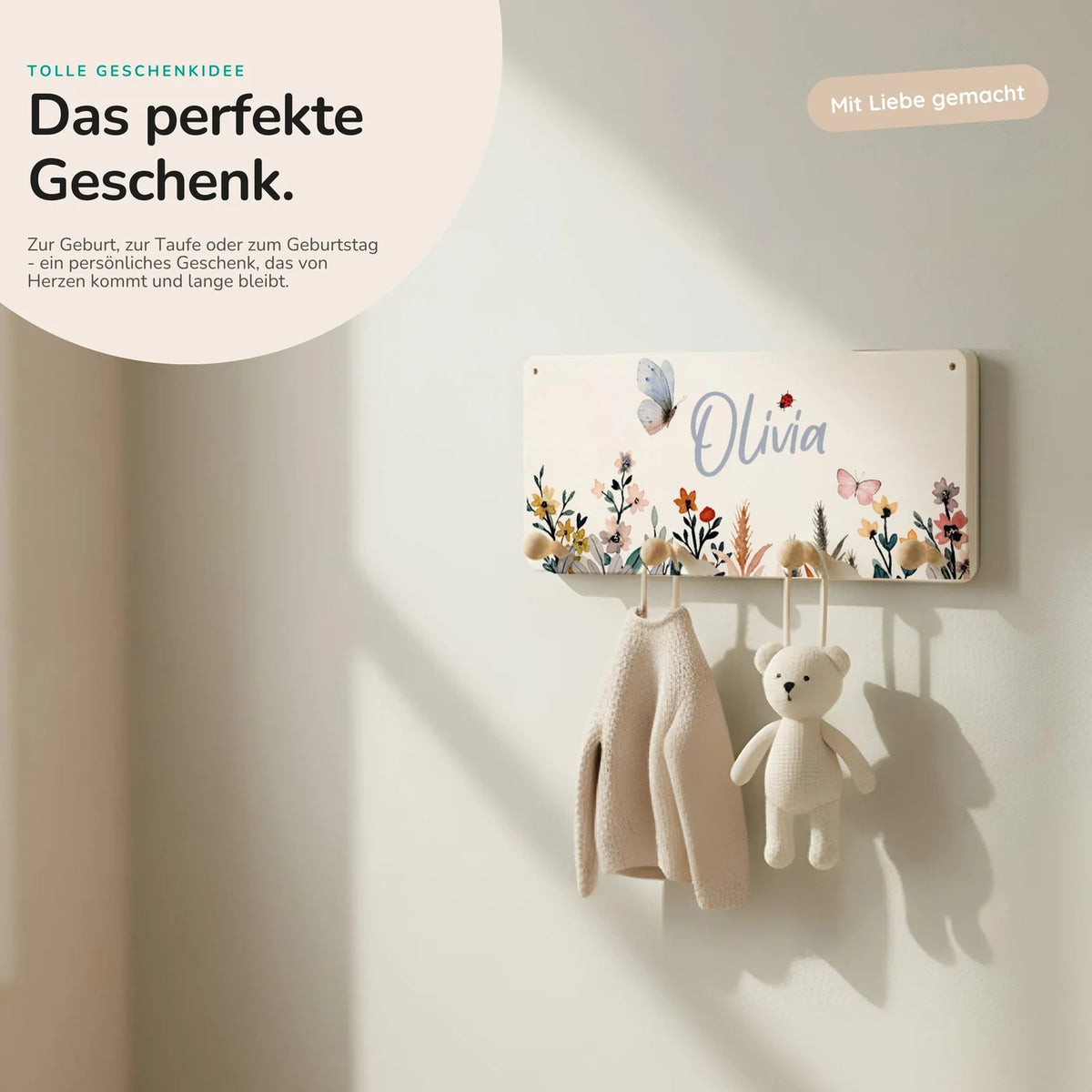 Kindergarderobe Holz personalisiert - Flora