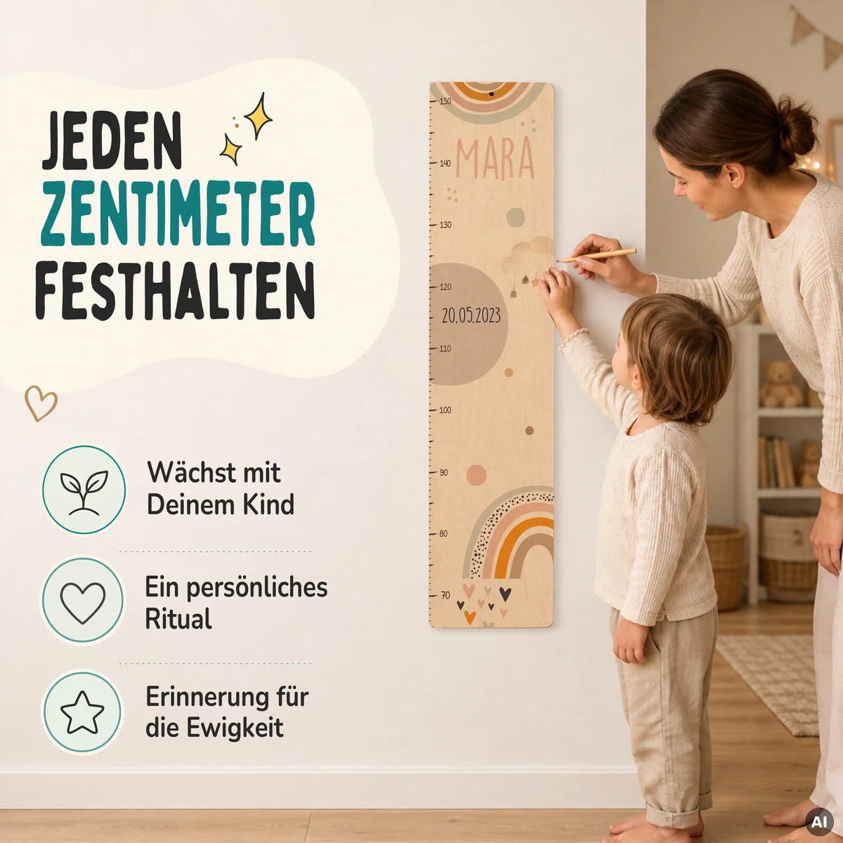 Messlatte Kinder Holz & Aluverbund - Regenbogen