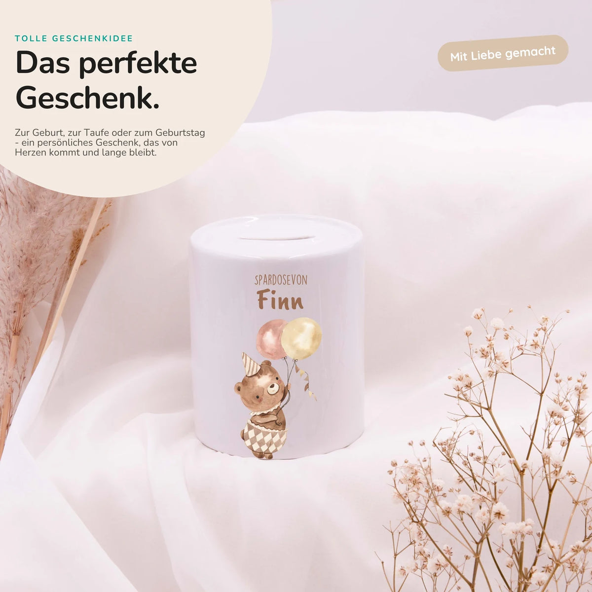 Spardose Kinder aus Keramik - BĂ€r mit Ballon