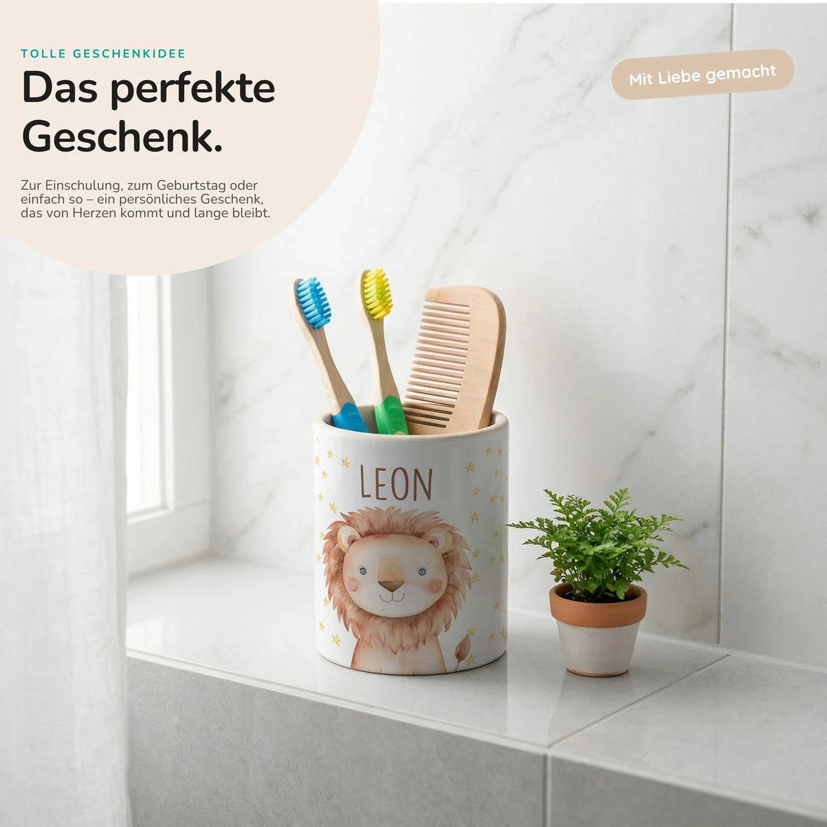 Personalisierter Stiftehalter Löwe Sterne â Keramik mit Wunschname