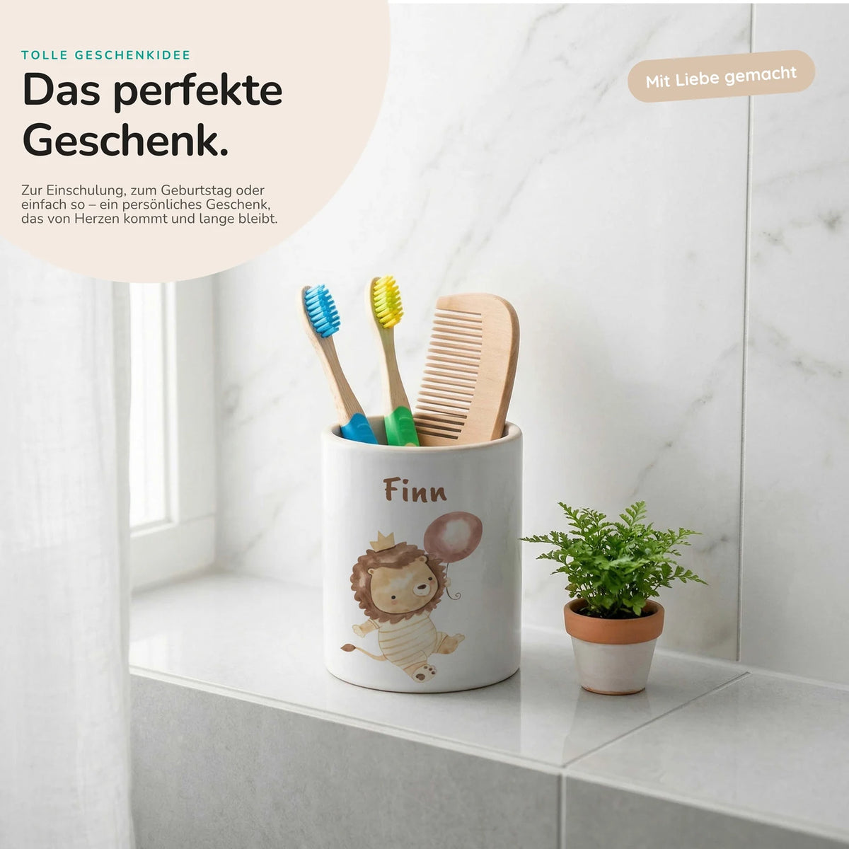 Personalisierter Stiftehalter Löwe Geburtstag â Keramik mit Wunschname