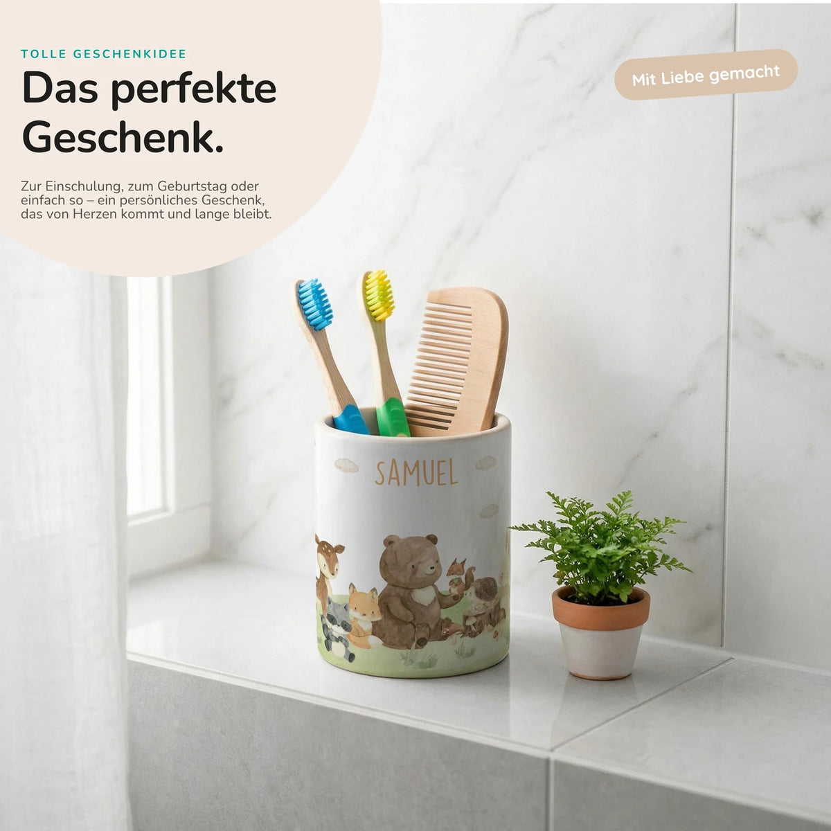 Personalisierter Stiftehalter Waldfreunde IV â Keramik mit Wunschname