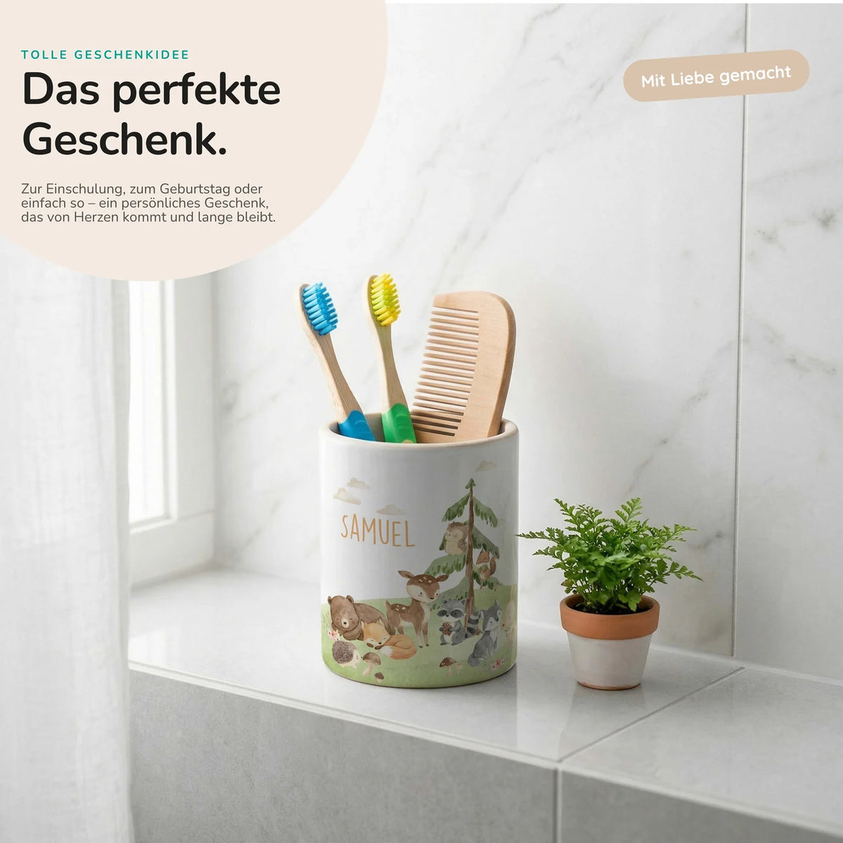 Personalisierter Stiftehalter Waldszene V â Keramik mit Wunschname