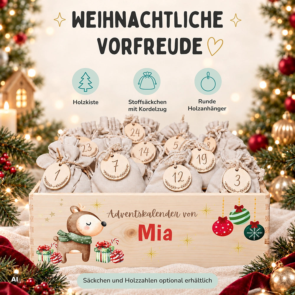 Personalisierter Adventskalender zum Befüllen - Reh mit Geschenken