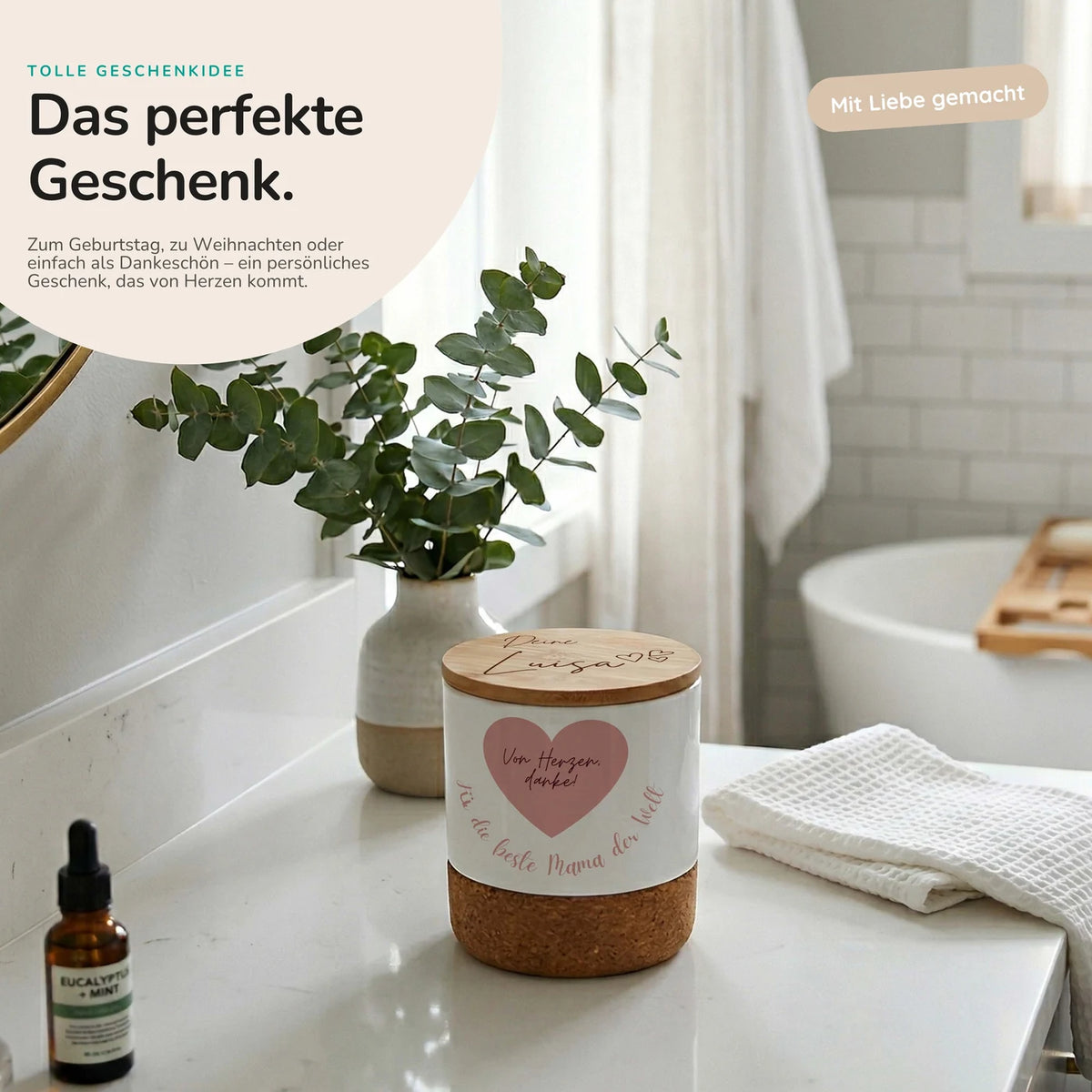 Duftkerze Vanille Keramik â Von Herzen Danke mit Wunschname